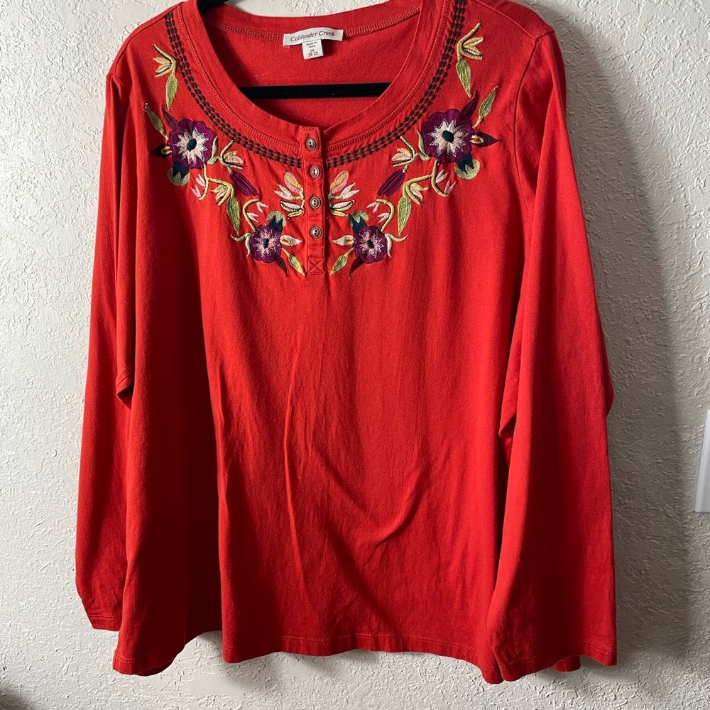Coldwater Creek Embroidered Long Sleeve Top Sz 2X/20-22
